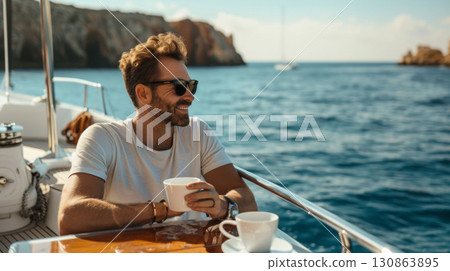boat sea summer sailboat male man sailing vacation 130863895