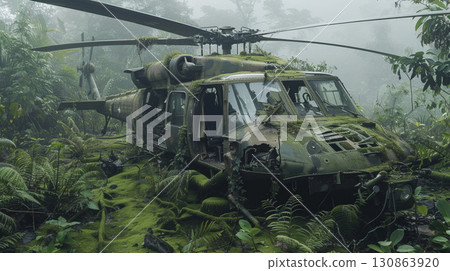 abandoned military base helicopter installment jungle building ruin 130863920