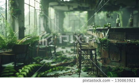 abandoned city jungle bar restaurant wine counter building 130863921