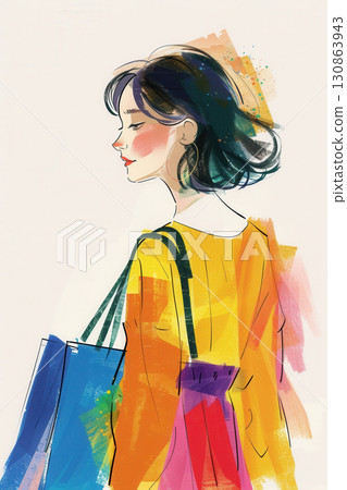 shopping woman happy female sketching drawing painting concept 130863943