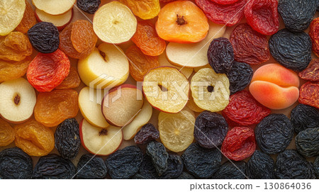 view assortment fruits apples apricots raisins grid pattern 130864036