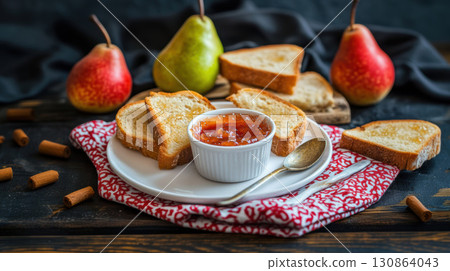 table bread scene pears sticks atmosphere rustic bowl 130864043