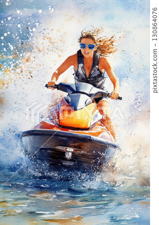 watercolor woman jet ski style brush strokes essence watercolor woman jet ski style brush strokes essence 130864076
