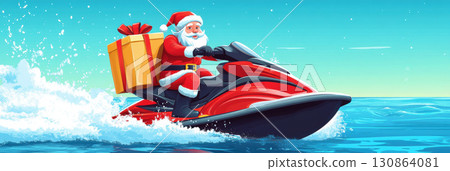 jet ski gift scene sky snowflakes santa claus 130864081