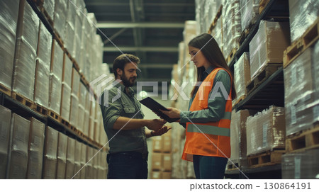 warehouse workers devices tablet setting sensitive 1girl long hair 130864191