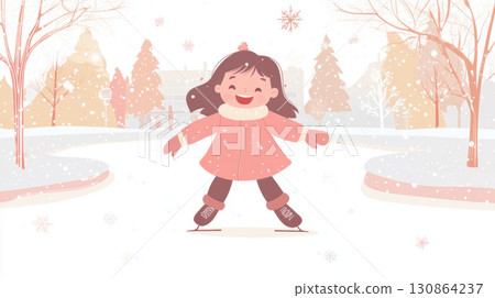 illustration girl ice style cartoonish colors shapes snowy 130864237