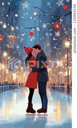 illustration couple moment ice rink style interplay light 130864248