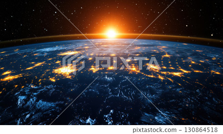 aerial view earth night space city lights showcasing 130864518