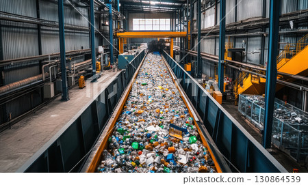 aerial view waste management facility conveyor plastic architecture 130864539