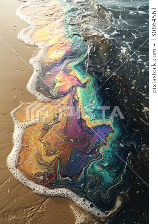 aerial view waves sand blend colors patterns beach 130864561