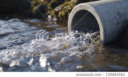 concrete water sunlight waters surface closeup culvert shot 130864562