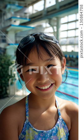 Girl in a swimsuit swimming in the pool 2 130864708