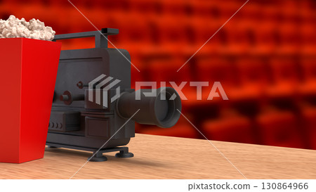 The Black camera and pop corn for cinema or entertainment concept 3d Rendering The Black camera and pop corn for cinema or entertainment concept 3d Rendering 130864966