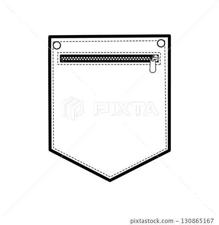 Patch Pocket with Zipper Angled Jeans Top-stitched technical fashion illustration. Flat apparel template front view. 130865167