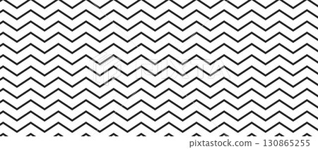 Repeated horizontal zigzag lines of different thicknesses. Black and white zig zag pattern background. Parallel jagged stripes texture. Minimalistic fabric print. Vector graphic illustration Repeated horizontal zigzag lines of different thicknesses. Black and white zig zag pattern background. Parallel jagged stripes texture. Minimalistic fabric print. Vector graphic illustration 130865255