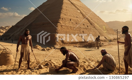 Egyptian pyramids built by giants: magnificent digital art that combines mystery and fantasy 130865297