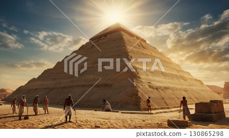 Egyptian pyramids built by giants: magnificent digital art that combines mystery and fantasy 130865298