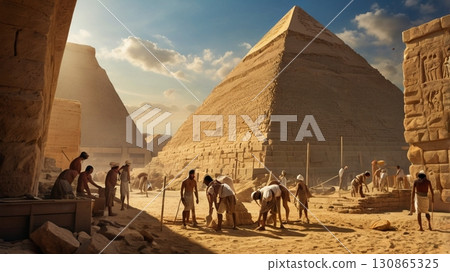 巨人建造的埃及金字塔：融合神秘與奇幻的宏偉數位藝術 130865325