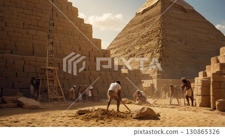 巨人建造的埃及金字塔：融合神秘與奇幻的宏偉數位藝術 130865326