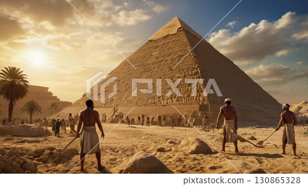 巨人建造的埃及金字塔：融合神秘與奇幻的宏偉數位藝術 130865328