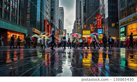 Digital art of a vibrant scramble intersection where the flow of people and the pulse of the city intersect 130865430