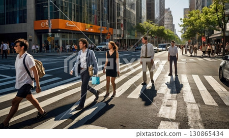 Digital art of a vibrant scramble intersection where the flow of people and the pulse of the city intersect 130865434