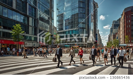 Digital art of a vibrant scramble intersection where the flow of people and the pulse of the city intersect 130865436