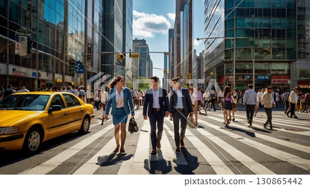充滿活力的交叉路口的數位藝術，人流和城市脈搏在此交匯 130865442
