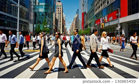 Digital art of a vibrant scramble intersection where the flow of people and the pulse of the city intersect 130865450