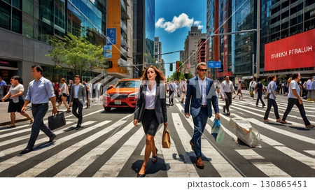 Digital art of a vibrant scramble intersection where the flow of people and the pulse of the city intersect 130865451