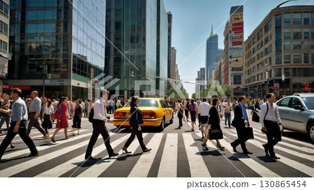 Digital art of a vibrant scramble intersection where the flow of people and the pulse of the city intersect 130865454