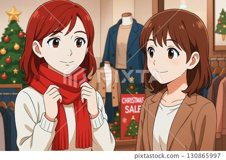 兩名女子在聖誕大減價購物 130865997