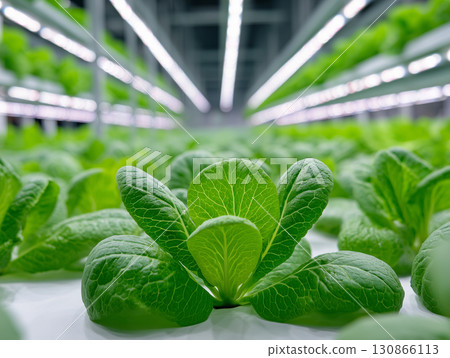 智慧農業的前沿！植物工廠培育的新鮮蔬菜 130866113