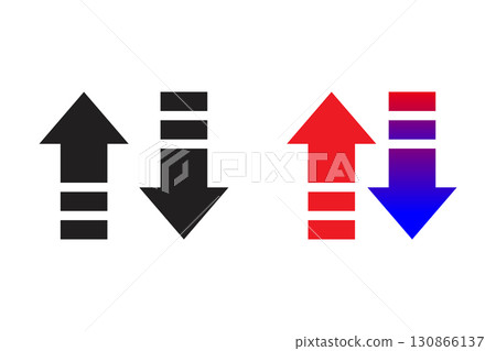 Upward and Downward Arrows in Different Colors for Comparing Trends. 130866137