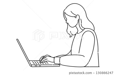 Illustration icon of a woman operating a computer Illustration icon of a woman operating a computer 130866247