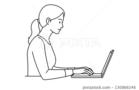 Illustration icon of a woman operating a computer 130866248