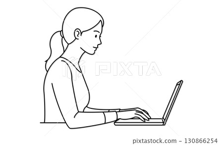Illustration icon of a woman operating a computer Illustration icon of a woman operating a computer 130866254