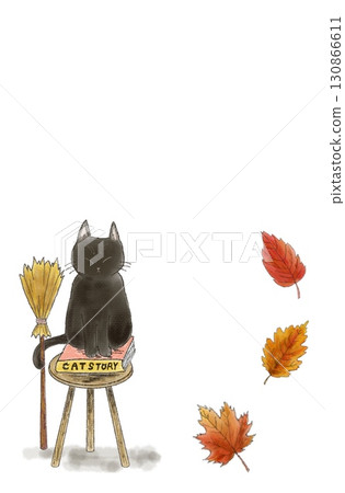 Cat and autumn leaves frame Cat and autumn leaves frame 130866611