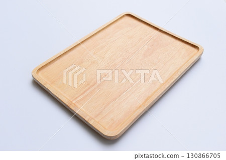 brown wooden tray isolated on white background 130866705