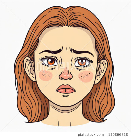 Girl's face with expression of unhappiness 130866818