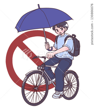 一個人打著傘騎腳踏車的插圖 一個人打著傘騎腳踏車的插圖 130866876