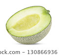 Green cantaloupe melon on white background 130866936