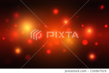 Fiery Orange Red Bokeh Light Background with Dark Glow. Burning Abstract Sparkle for Energy  130867028