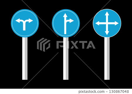 Traffic Road Signs Arrow Indicating Different Directional Options. 130867048