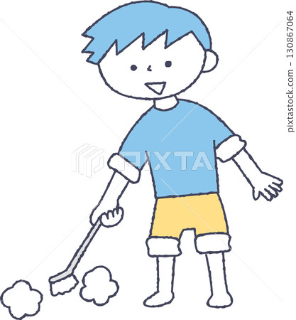 男孩用刷子打掃 130867064