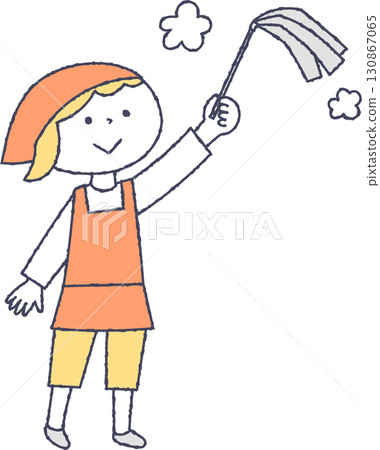 A girl cleaning with a duster A girl cleaning with a duster 130867065