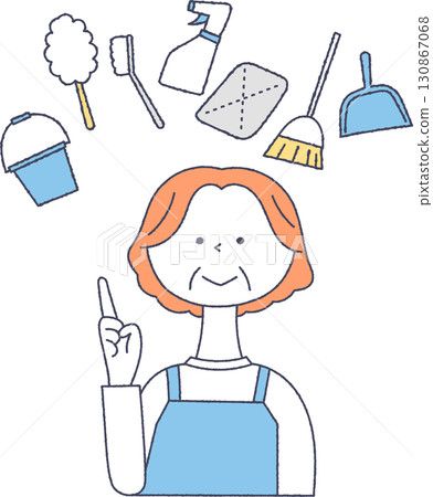Senior woman explaining about cleaning Senior woman explaining about cleaning 130867068