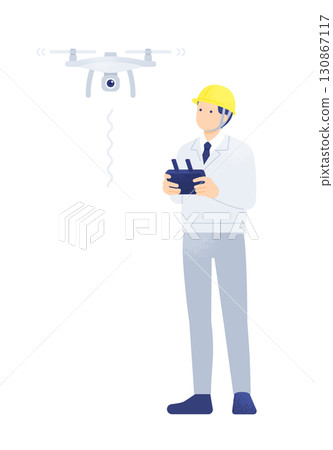 操作無人機的工人的插圖素材 i-Construction / DX 圖像 操作無人機的工人的插圖素材 i-Construction / DX 圖像 130867117