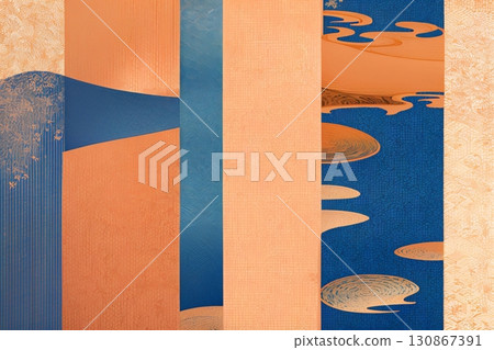 Abstract Japanese-style art with Seigaiha and washi paper texture Abstract Japanese-style art with Seigaiha and washi paper texture 130867391