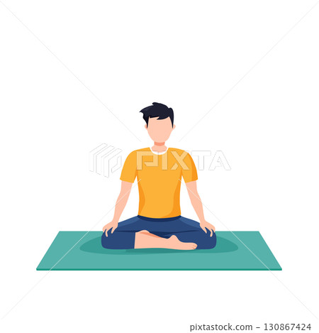 Simple modern flat illustration of a person exercising on a yoga mat to work on health and fitness 130867424